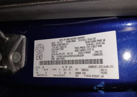 2013 Ford Escape Se z USA, uszkodzony, nr VIN 1FMCU9GX0DUD28229